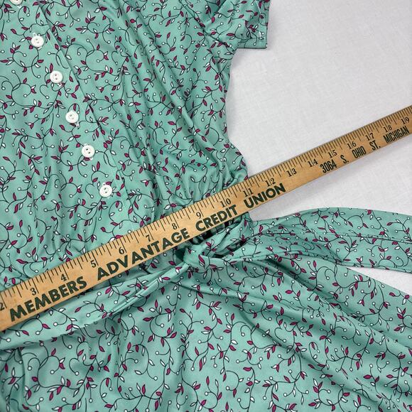 VTG Haband for Her Mint Green Floral Midi Dress, Elastic Waist and Tie, Size S - Picture 4 of 8